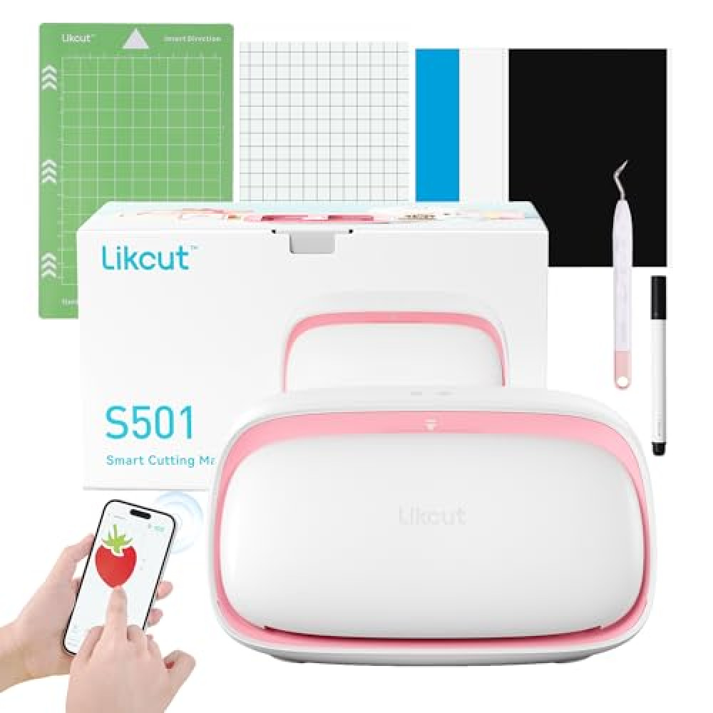 Likcut Vinyl Cutter Machine, Upgrade Cutting Machine Glee S501 for DIY Joy, Portable Smart Cutting Tool for Crafter, Sticker Decal Maker Printing for Family & School Fun Projects and Decorations, Pink
