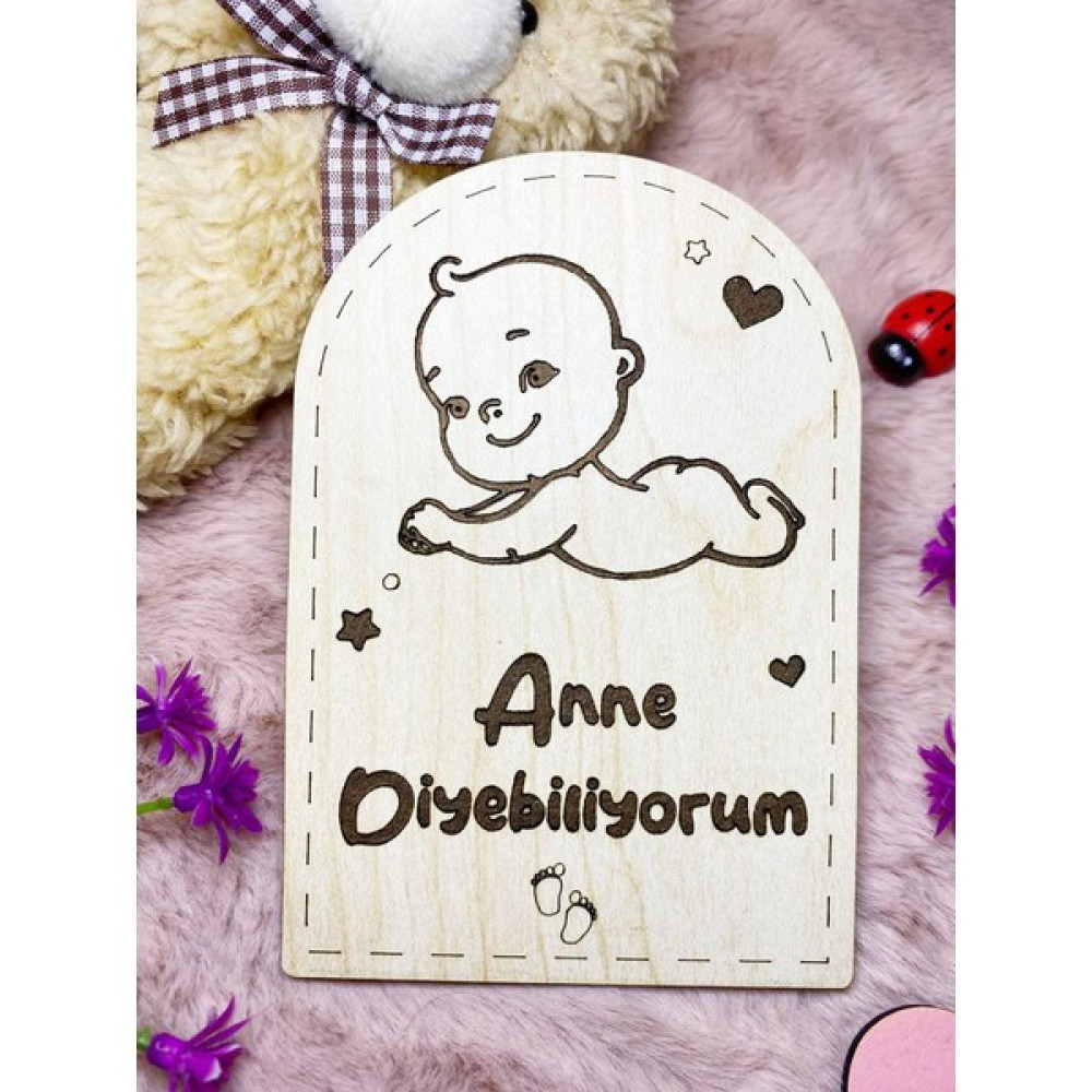 Liko Studio Ahşap Bebek Fotoğraf Mesaj Kartları Anı Resim Çocuk Baba Anne Hediyelik Tablası Plakası - Anne diyebiliyorum Anne, Bebek Fiyatı