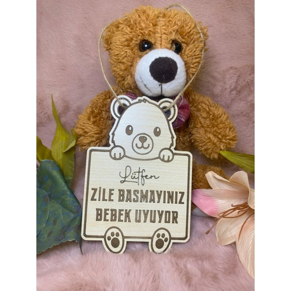 Liko Studio Zile Basmayınız Bebek Uyuyor Uyarı Tabelası Kartı Levhası Ayıcık Ahşap Lütfen Sessiz Çocuk Dış Kapı Anne, Bebek Fiyatı