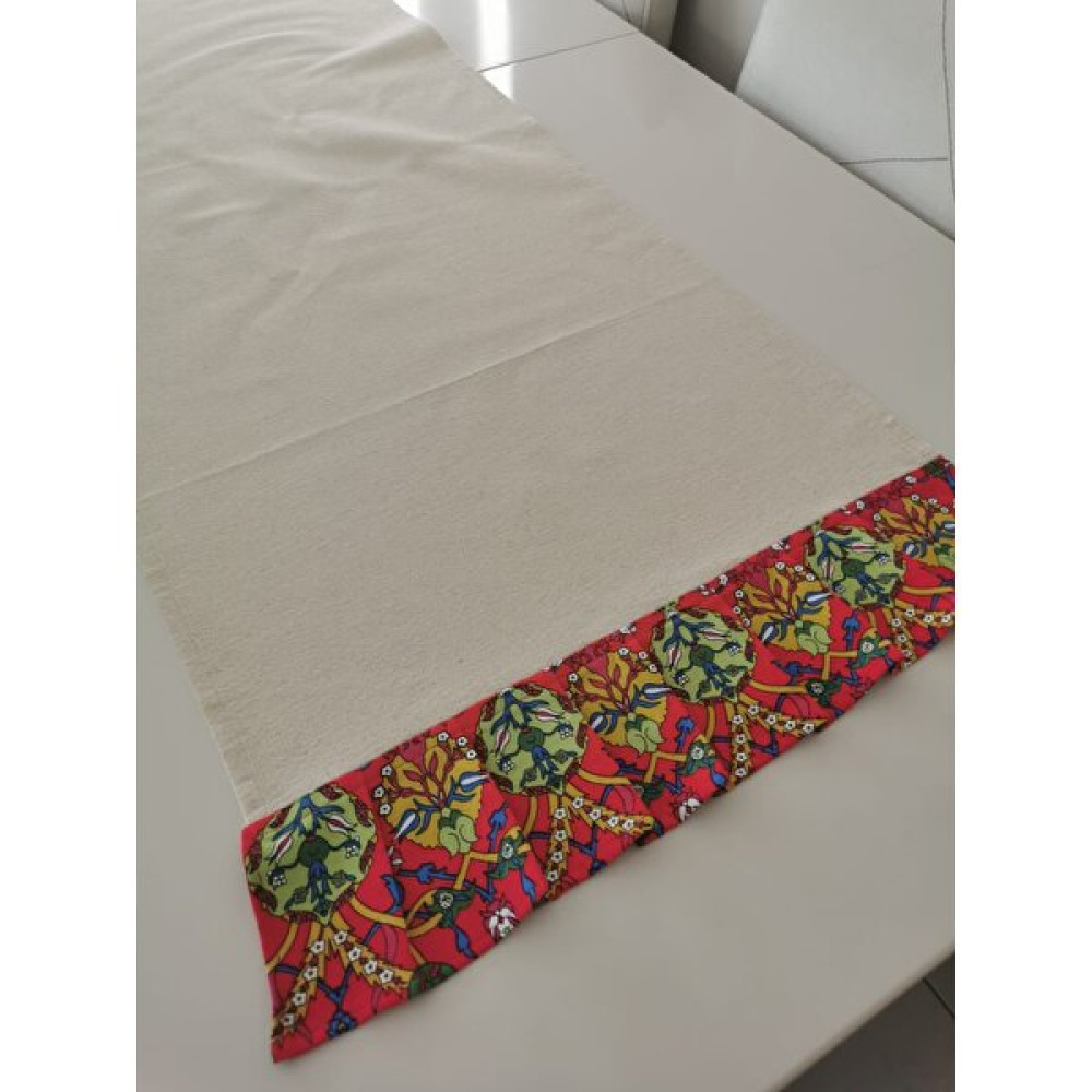 Lil Tasarım Keten Runner,kenar Detaylı Runner,desenli Runner,modern Keten Runner,kırmızı Detaylı Runner - 50 x 150 cm - Açık Krem Masa Örtüsü Fiyatı