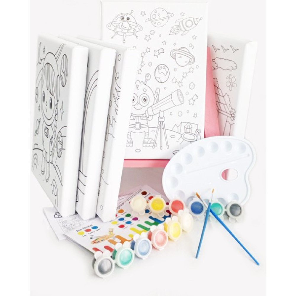 Lila Fil 5'li Kız Çocuk Ressam Seti - 5 Ad. 20 x 30 cm Önçizimli Tuval, 2 Ad. Fırça, Palet, Boya ve Şövale Sanatsal Malzemeler Fiyatı