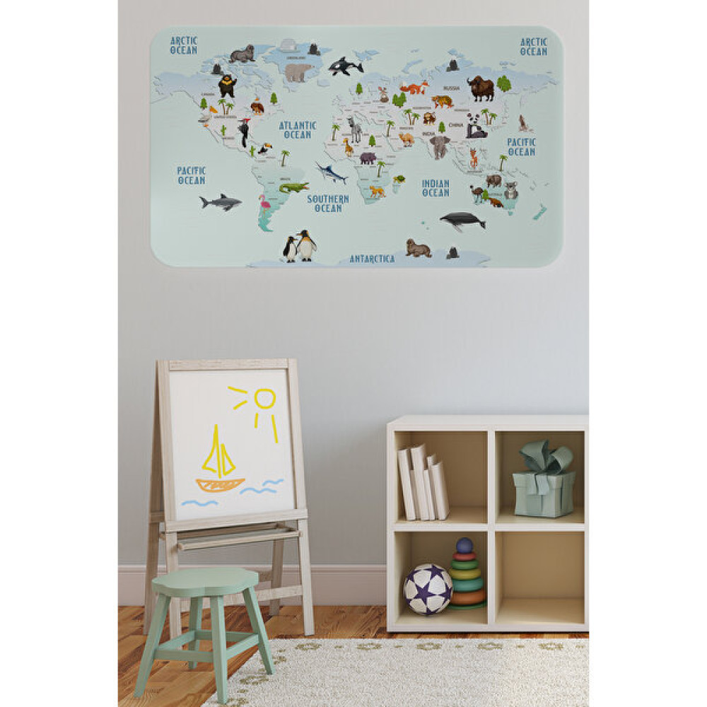 Lila Fil Eğitici Dünya Haritası Dünya Atlası Çocuk ve Bebek Odası Duvar Sticker - Karışık-Çok Renkli - 65 x 100 Harita & Küre Fiyatı