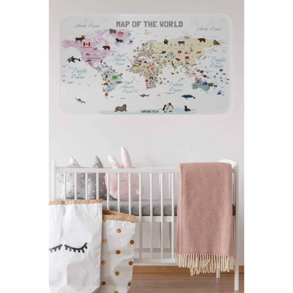 Lila Fil Eğitici ve Bayraklı Dünya Haritası Dünya Atlası Çocuk ve Bebek Odası Duvar Sticker  - Karışık-Çok Renkli - Sticker - 65 x 100 Harita & Küre Fiyatı