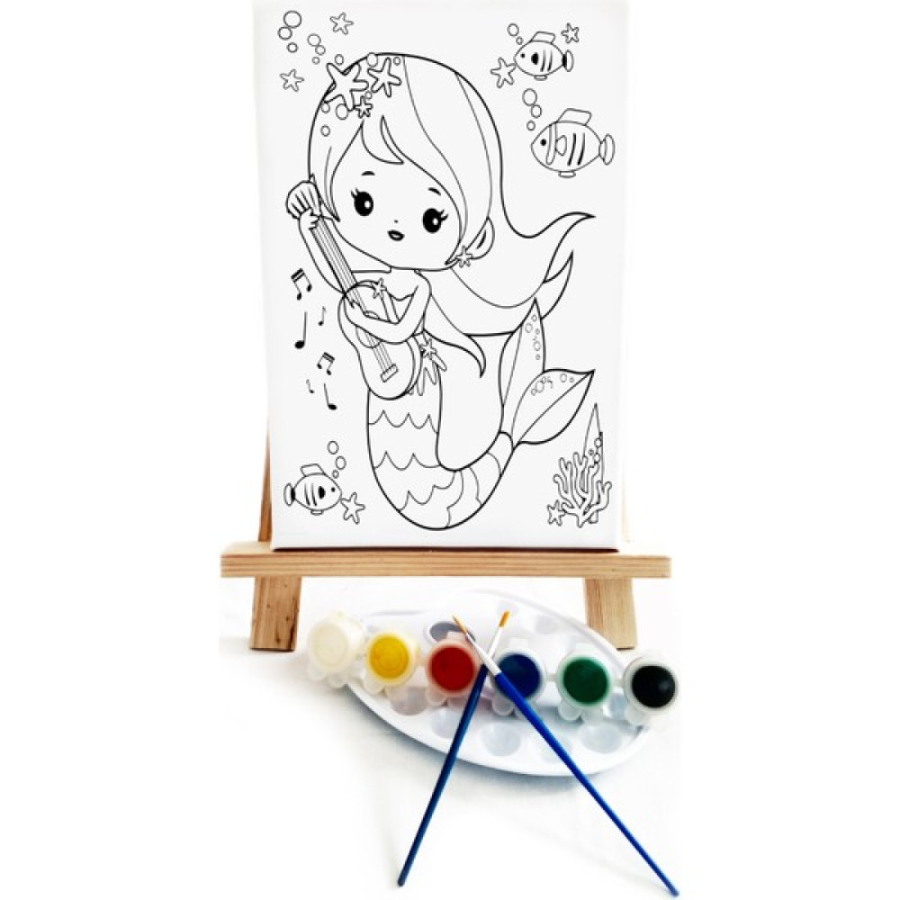 Lila Fil Gitarist Deniz Kızı Çocuk Ressam Seti 20 x 30 cm Tuval 2 Adet Fırça Palet Boyalar ve Şövale Sanatsal Malzemeler Fiyatı