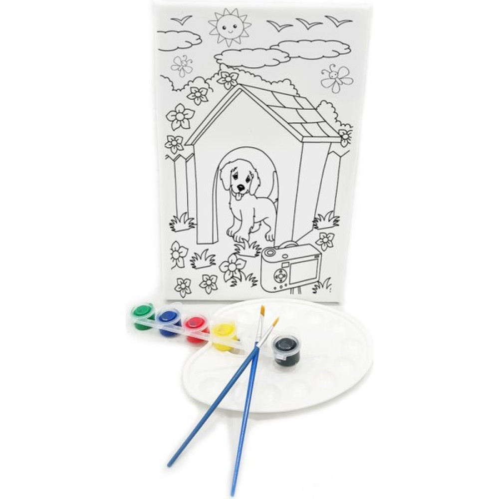 Lila Fil Köpek Kulübesi Minik Ressam Seti 20 x 30 cm Önçizimli Tuval 2 Adet Fırça Palet ve Boya Sanatsal Malzemeler Fiyatı