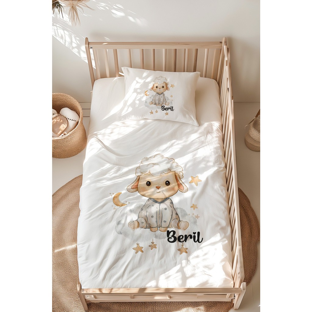 Lilabio %100 Pamuk Isme Özel Isimli Montessori Yatak Nevresim Takımı (100X200 Cm) Kuzu - Beyaz - 100 x 200 cm Nevresim Takımı Fiyatı
