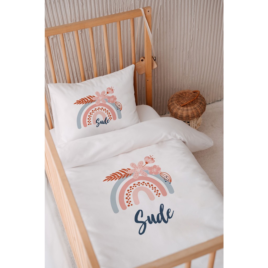 Lilabio %100 Pamuk Saten Isme Özel 100X150 Bebek Yatak Nevresim Seti - 100 x 150 cm - Beyaz Nevresim Takımı Fiyatı