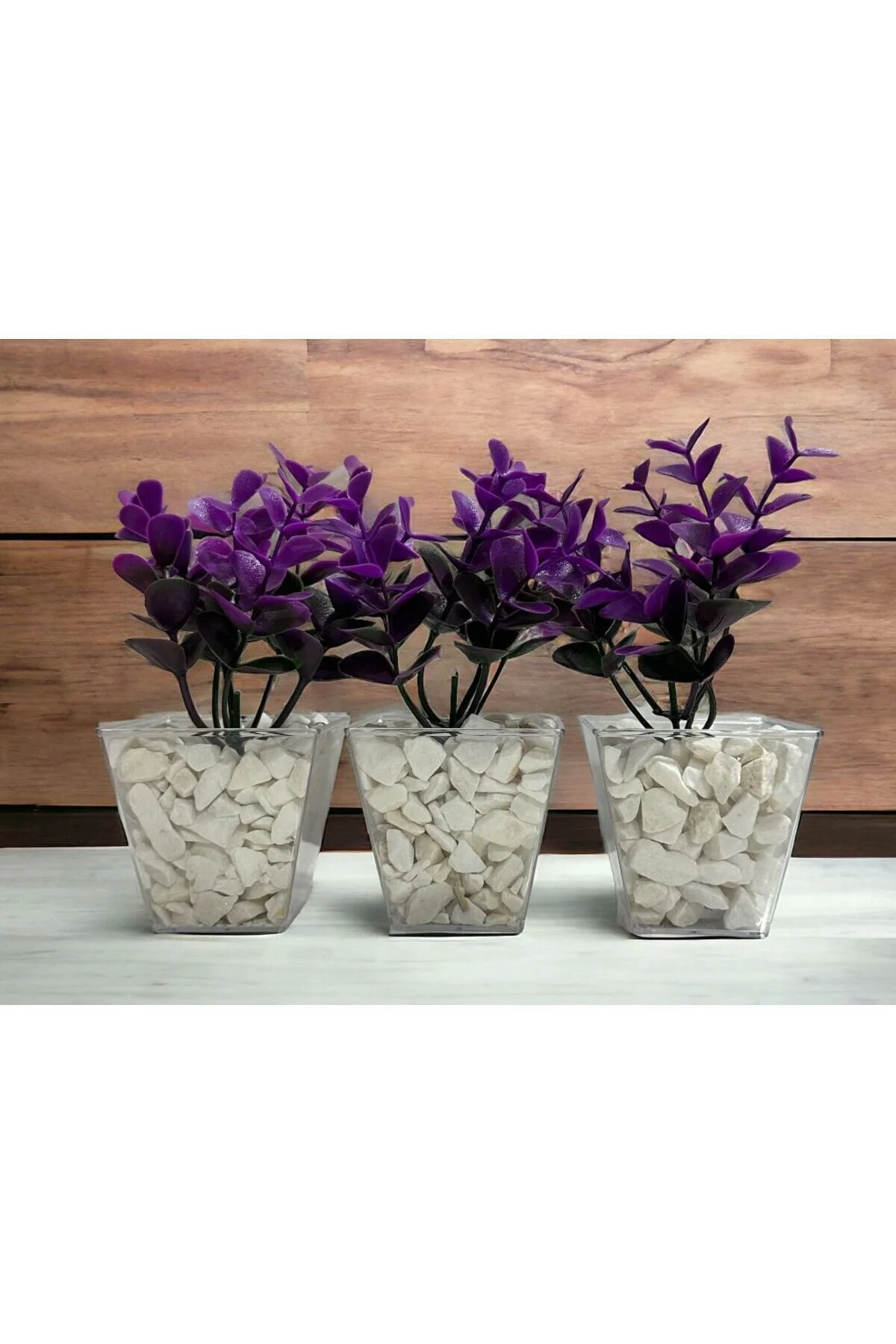 Lilac Home Özel Tasarım DIY 3`lü Kübik Saksıda Dekoratif Taş Detaylı Mor-Yeşil Okaliptus" Ev & Dekorasyon Aksesuarları Fiyatı
