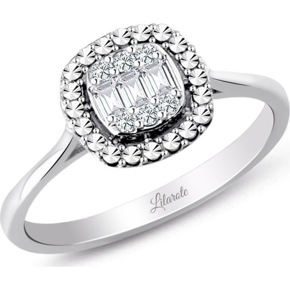 Lilarote 0.12 Ct Baget Kare Tek Taş Yüzük - 14 Ayar - 6 Pırlanta Tek Taş Yüzük Fiyatı