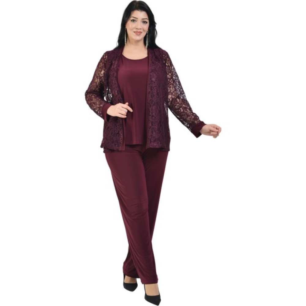 Lilas Xxl Büyük Beden Açık Mürdüm Renkli Dantel Ceketli Abiye Pantolon Bluz Takım Bluz Fiyatı