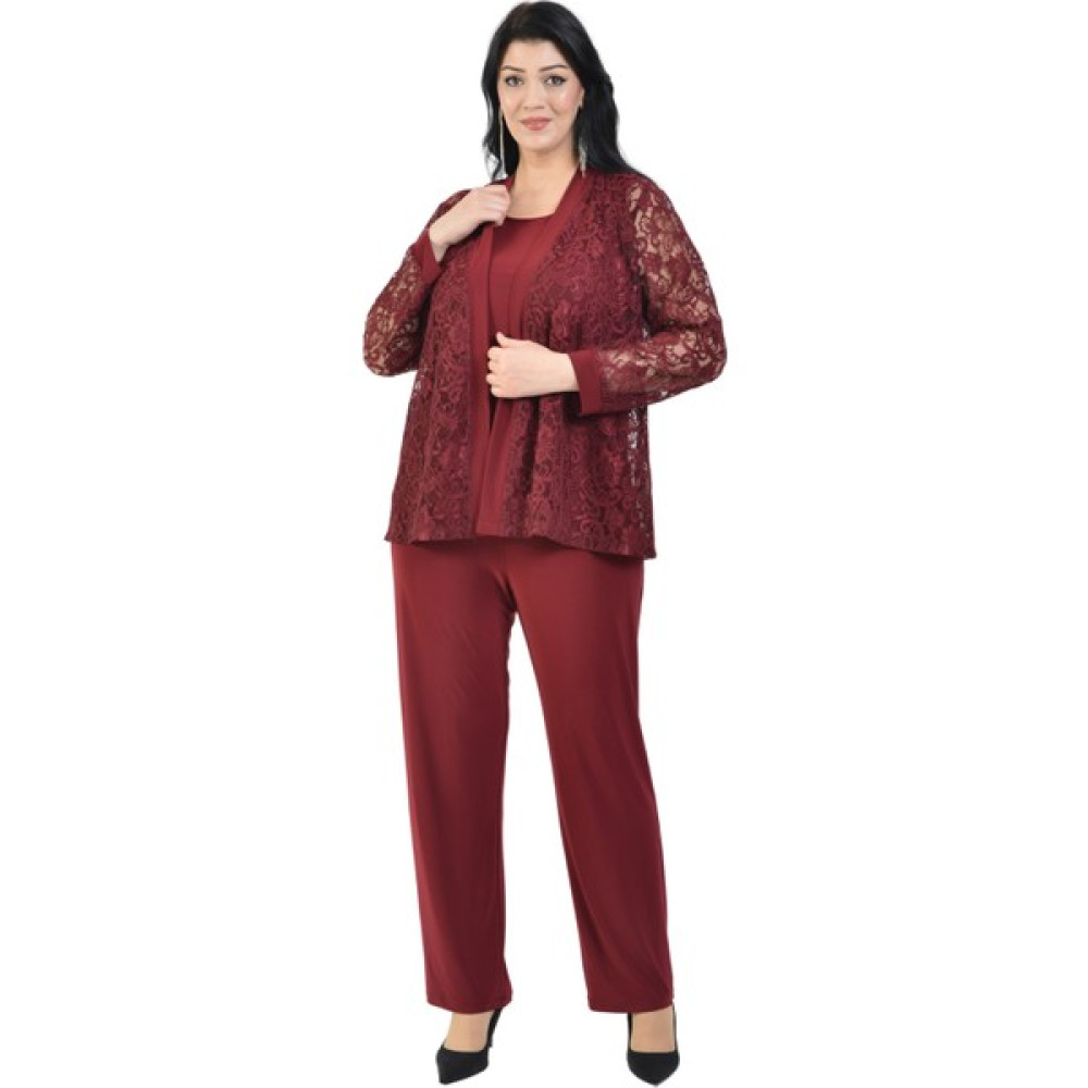 Lilas Xxl Büyük Beden Bordo Renkli Dantel Ceketli Abiye Pantolon Bluz Takım Bluz Fiyatı