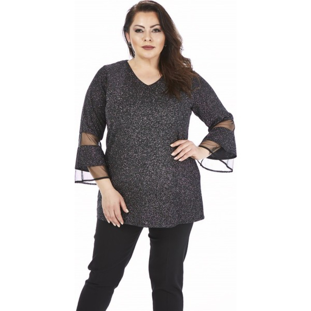 Lilas Xxl Büyük Beden Füme Renkli Volanlı Uzun Kollu Abiye Bluz Tunik Fiyatı