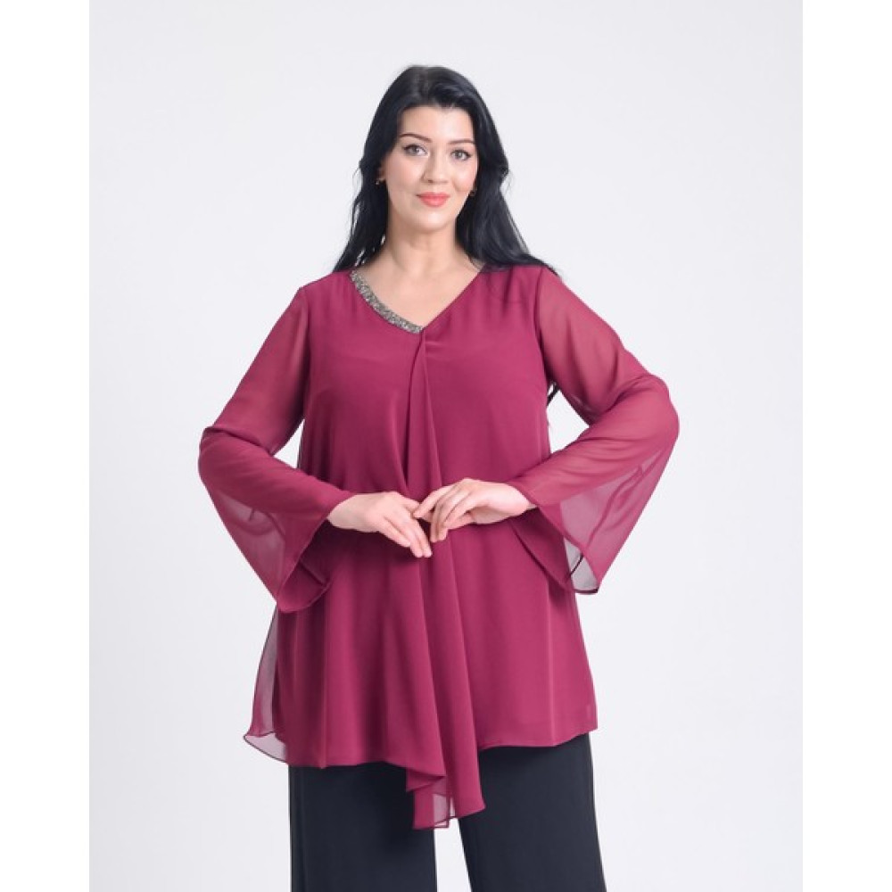 Lilas Xxl Büyük Beden Fuşya Renkli Şifon Abiye Bluz Bluz Fiyatı