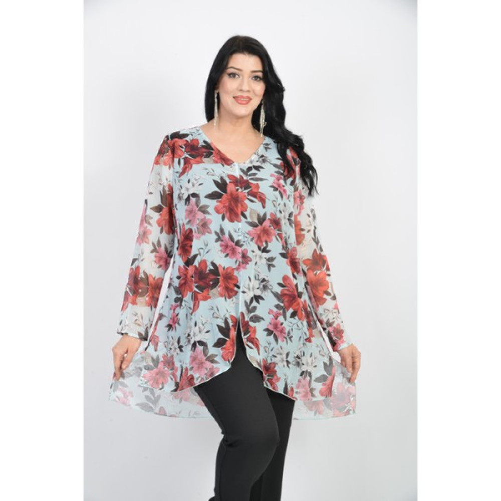 Lilas Xxl Büyük Beden Kırmızı Çiçek Desenli Şifon Bluz Bluz Fiyatı