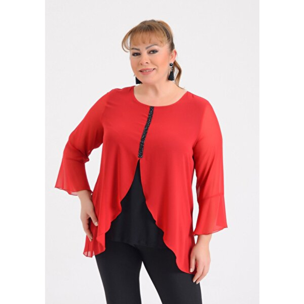 Lilas Xxl Büyük Beden Kırmızı Renkli Şifon Bluz Bluz Fiyatı