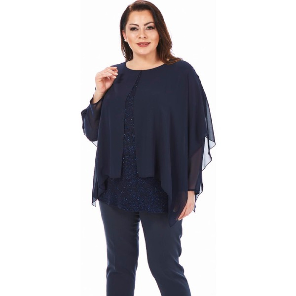 Lilas Xxl Büyük Beden Lacivert Renkli Simli Uzun Kollu Abiye Bluz Bluz Fiyatı