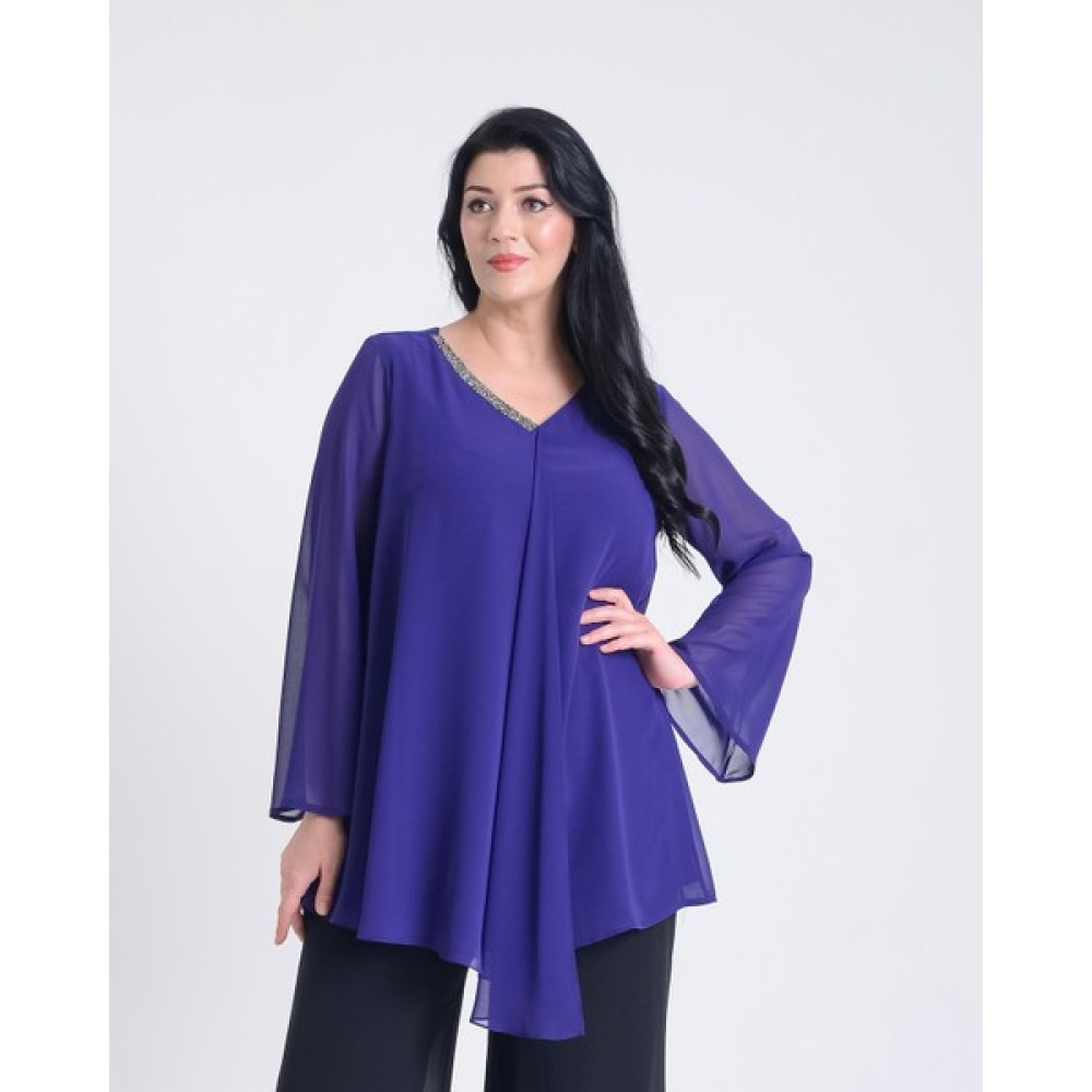 Lilas Xxl Büyük Beden Mor Renkli Şifon Abiye Bluz Bluz Fiyatı