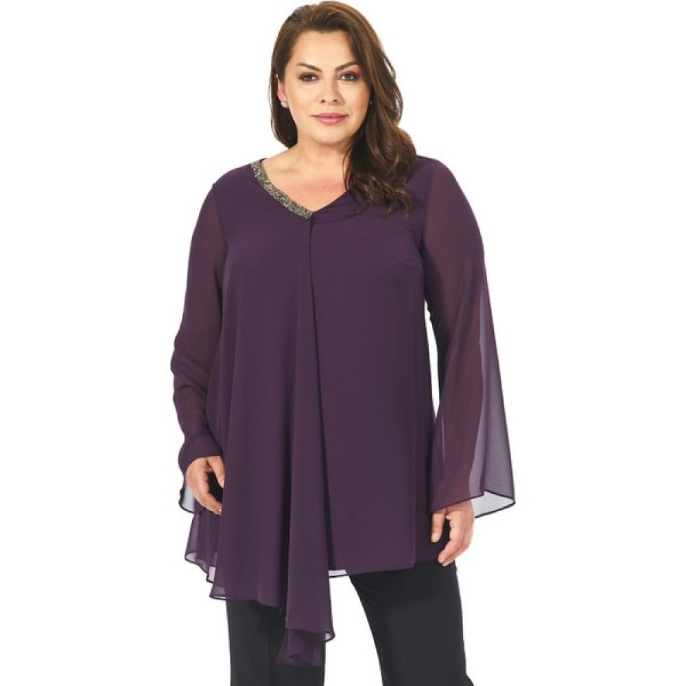 Lilas Xxl Büyük Beden Mürdüm Renkli Şifon Abiye Bluz Bluz Fiyatı