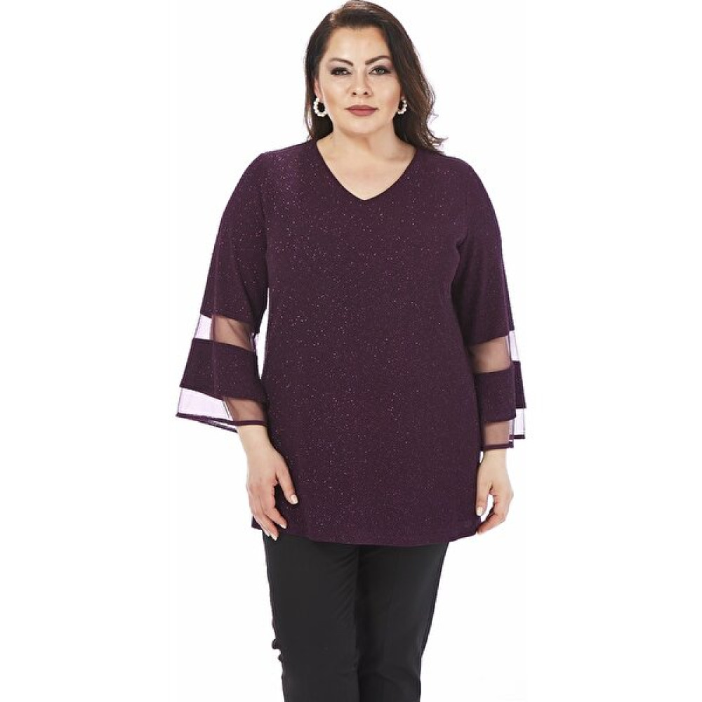 Lilas Xxl Büyük Beden Mürdüm Renkli Volanlı Uzun Kollu Abiye Bluz Tunik Fiyatı