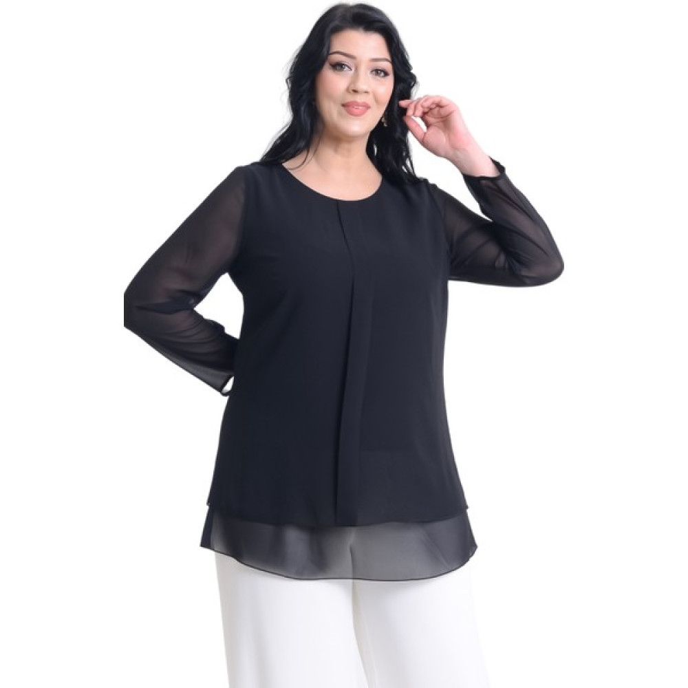 Lilas Xxl Büyük Beden Siyah Renkli Şifon Abiye Bluz Bluz Fiyatı