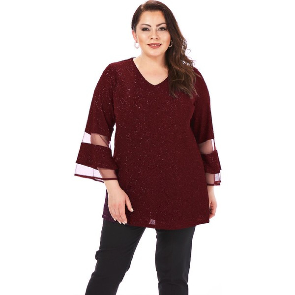 Lilas Xxl Büyük Bordo Füme Renkli Volanlı Uzun Kollu Abiye Bluz Bluz Fiyatı