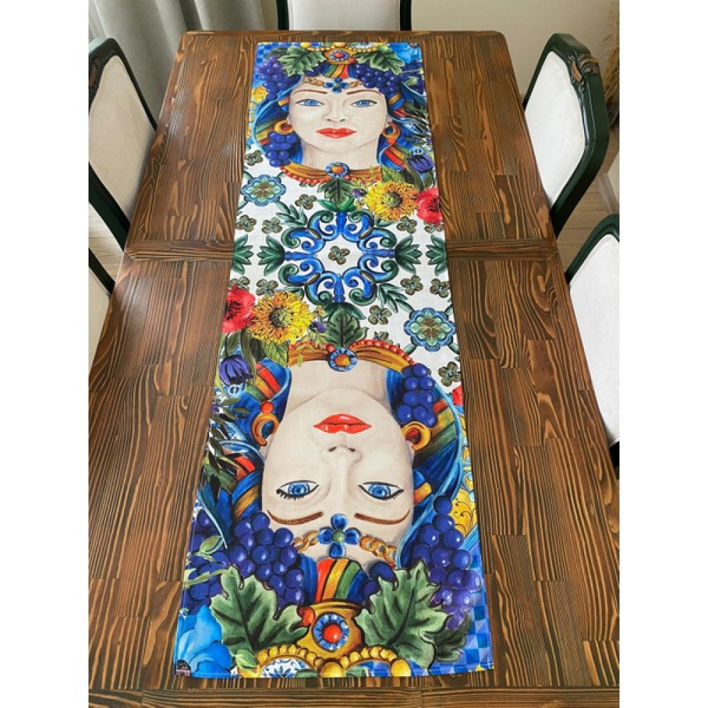 Lilies Atelier Baci Milano Model Mavi Barok Desen 45 x 150 cm Runner I Dekor I Luxury Dekor I Dertsiz Masa Örtüsü Masa Örtüsü Fiyatı