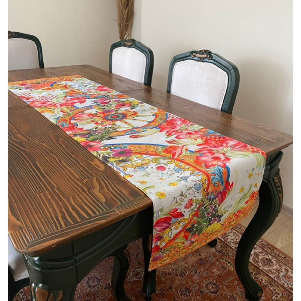 Lilies Atelier Baci Milano Model Turuncu Barok Desen 45 x 150 cm Runner ve Mutfak Havlusu Takım I Dekor I Luxury Dekor Masa Örtüsü Fiyatı