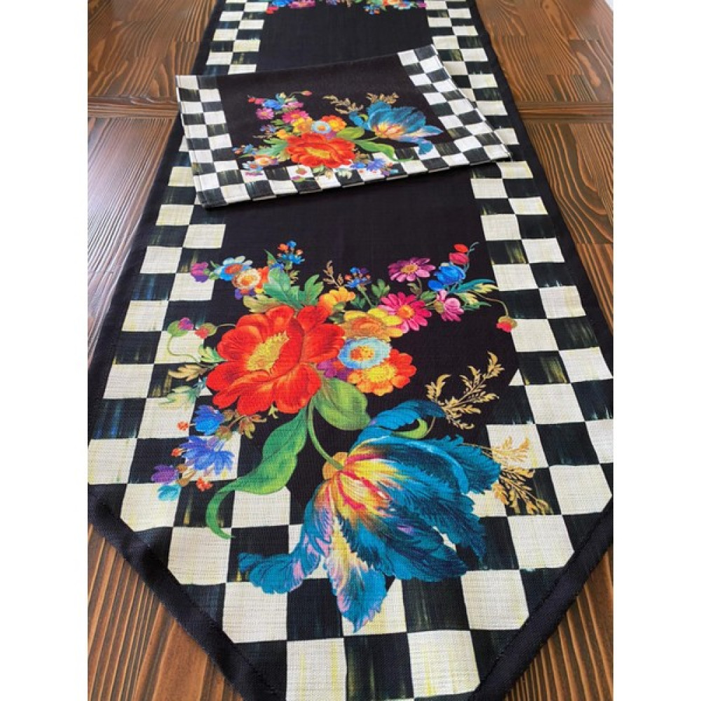 Lilies Atelier Mackenzie Model Damalı Püsküllü Siyah Çiçek Desen Keten Luxury Runner ve Mutfak Havlusu Takım - 45 x 150 cm Masa Örtüsü Fiyatı