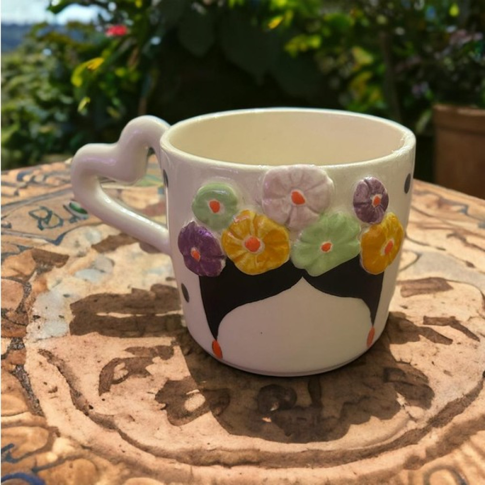 Lilies Atelier Ponsetya Ceramic & Lilies Atelier Özgür Kadın Renkli Çiçek Desen El Yapımı Mug Kupa Set 260 ml - Beyaz - Krem - Kırmızı Oto Boyaları Fiyatı