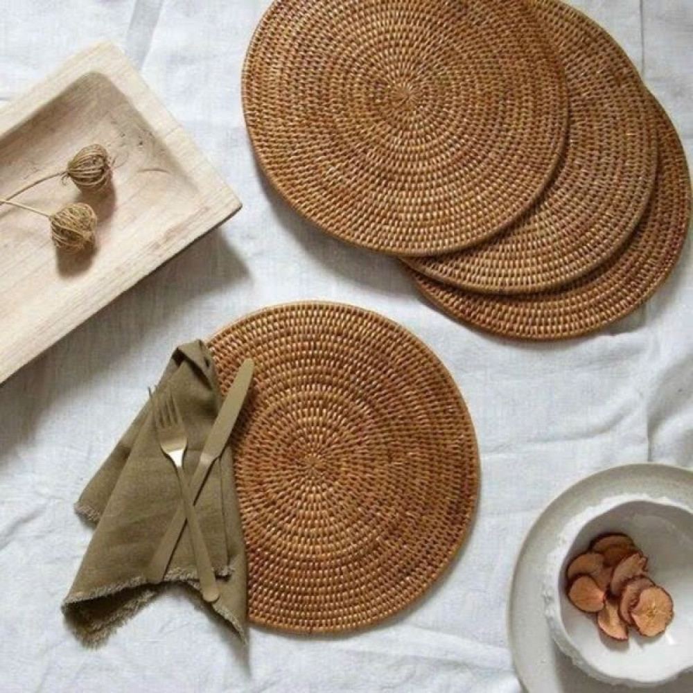 Lilla Home Hasır Doğal Deniz Sazı Rattan Bambu Supla Amerikan Servis/duvar Süsü 35 cm / 1 Adet - 35 x 35 cm - Açık Kahverengi Amerikan Servis Fiyatı