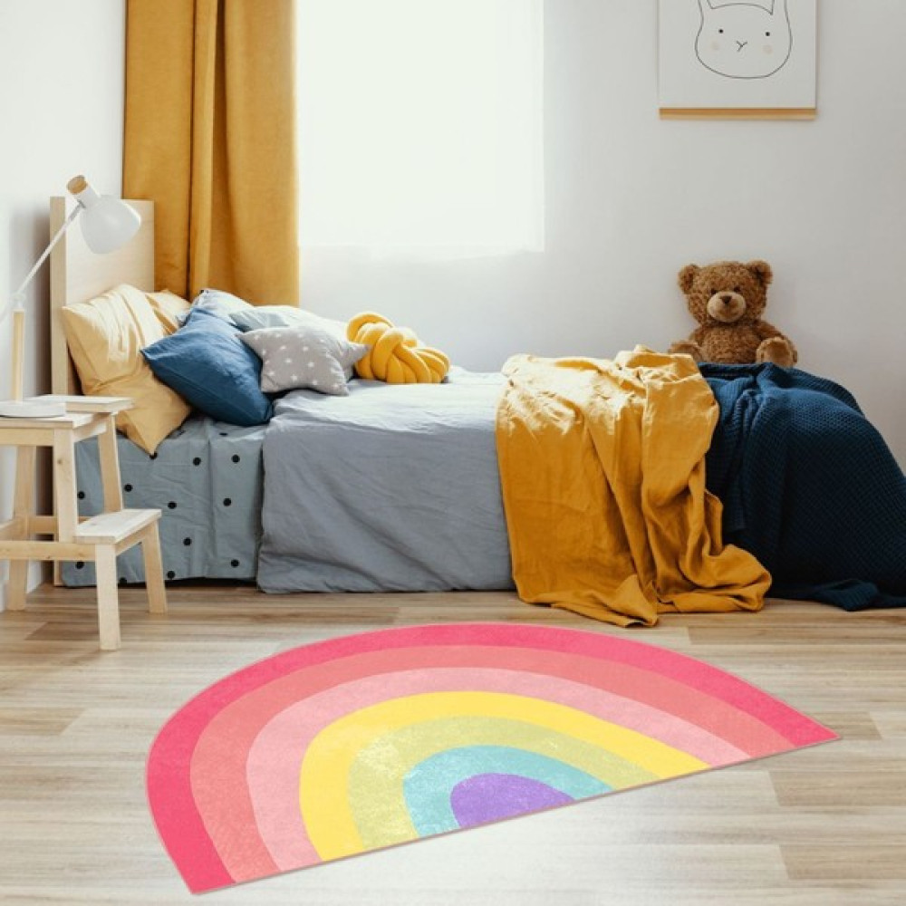 Lilly Home Dijital Baskı Yarım Ay Yıkanabilir Kaymaz Taban Leke Tutmaz Dod Taban Çocuk Odası Halısı Ytr Çocuk Dod - 70 x 100 cm - Açık Pembe Bebek Odası Halı Fiyatı