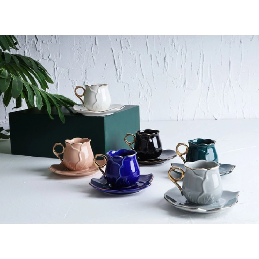 Lilya Home Lily Home Gül Model 6'lı Lüx Fincan Takımı - Renkli - 90 ml Fincan / Bardak / Kahve Takımı Fiyatı