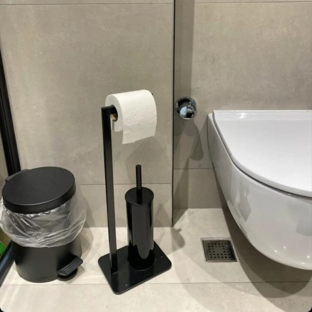Lilyum Banyo Tuvalet Kağıtlık Askılı Fırçalı ve Çöp Kovası Seti - Siyah Tuvalet Kağıtlığı Fiyatı