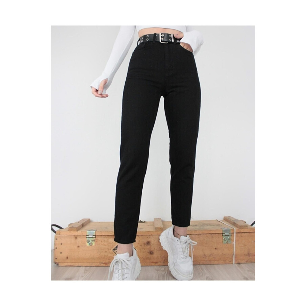 LİMABEL Kadın Siyah Yüksek Bel Mom Likralı Jeans 28 Beden Bayan Jeans / Kot Pantolon Fiyatı