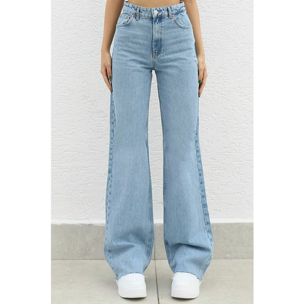 LİMABEL Yüksek Bel Mavi Jeans Salaş Mavi Kar Yıkama Jeans Mavi Kar Likralı Esnek Kot 32 Beden Kadın Pantolon Fiyatı