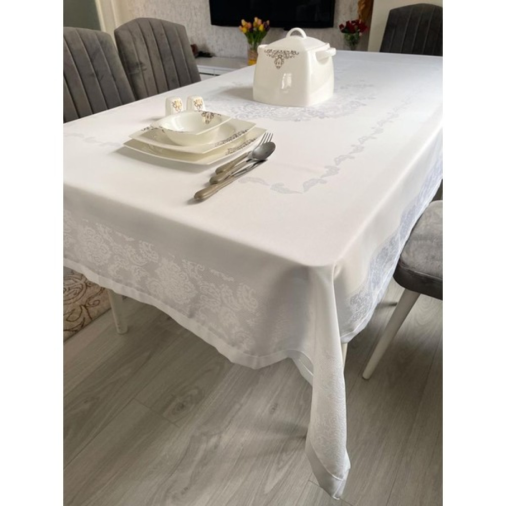 Limay Teflon Kumaş Masa Örtüsü Sıvı Geçirmez Yıkanabilir Dantel Görünümlü - 140 x 180 cm - Beyaz Masa Örtüsü Fiyatı