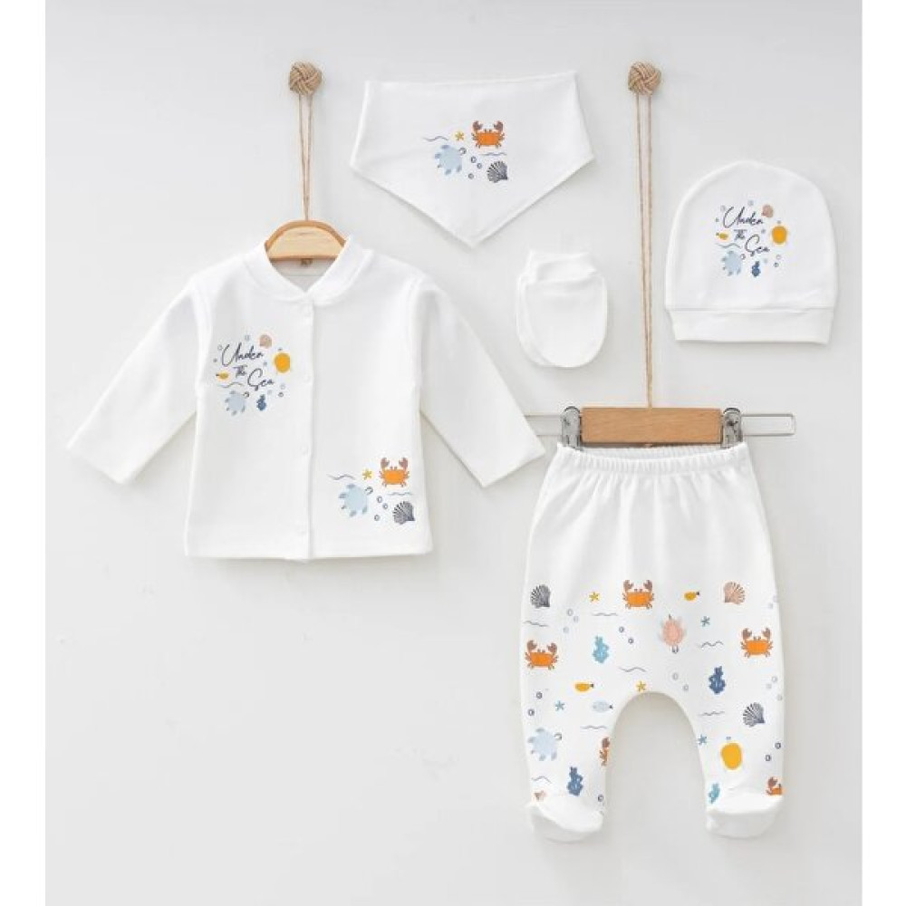 Lime Babies Enidoğan Bebek Organik Kumaş Denizaltı Desen 5 Parça Hastane Çıkışı Zıbın Seti Bebek Hastane Çıkışı Fiyatı