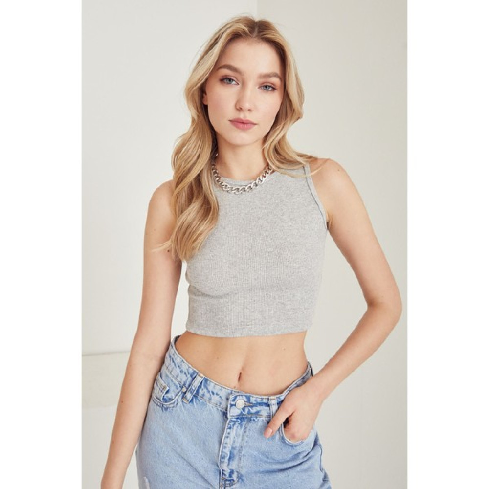 Lime Moda Kaşkorse Crop-Gri Bluz Fiyatı