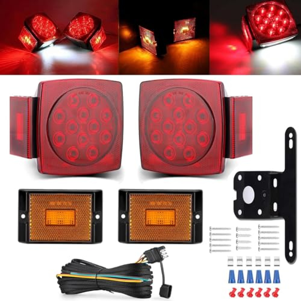 LIMICAR LED Trailer Light Kit, Stop Turn Tail Side Marker with 25FT Protective Wire Harness, 12V Utility Trailer Lights for Boat Camper RV Trucks Marine Under 80"