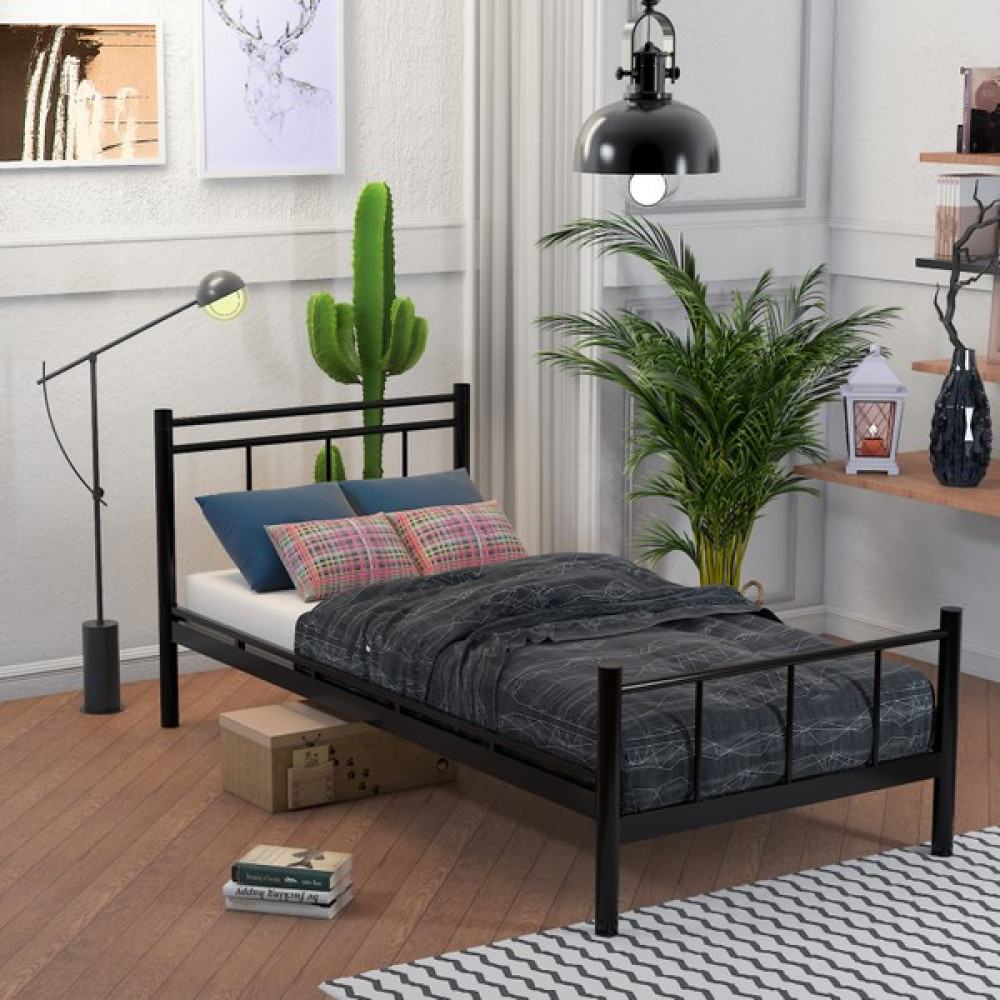 Limni Home Tek Kişilik Ferforje Metal Karyola-Siyah - Siyah - 120 x 200 cm Karyola Fiyatı