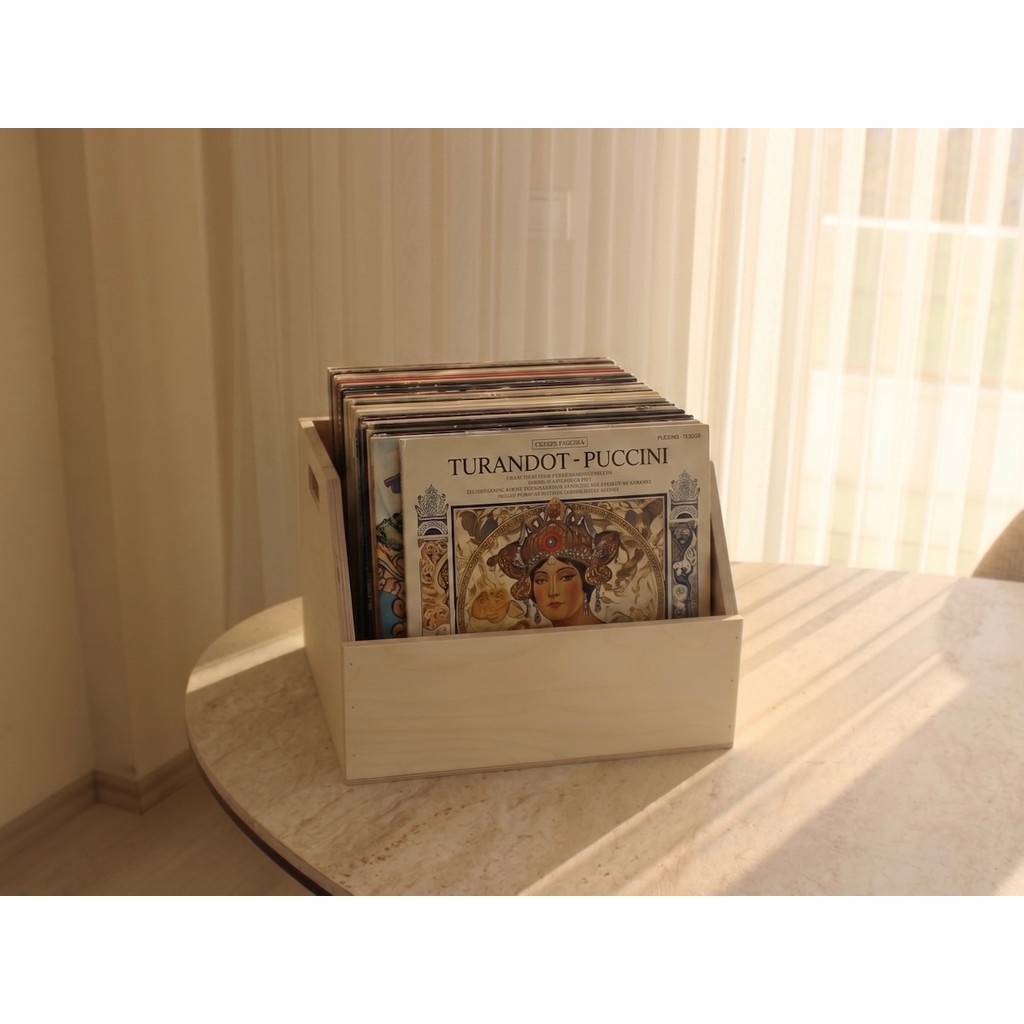 Limon Dekor Ahşap 12" Lp Plak Sandığı Boyasız Verniksiz - Organizer Kutu - Wooden 12" Lp Record Box - Naturel Diğer Fiyatı