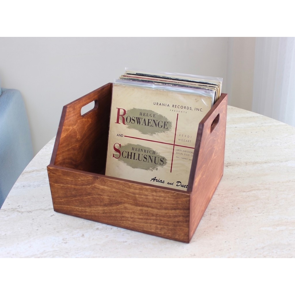 Limon Dekor Ahşap LP Plak Sandığı 12" Kestane Rengi - Organizer Kutu - Wooden LP Record Box 12" - Meşe - 12" LP Diğer Fiyatı