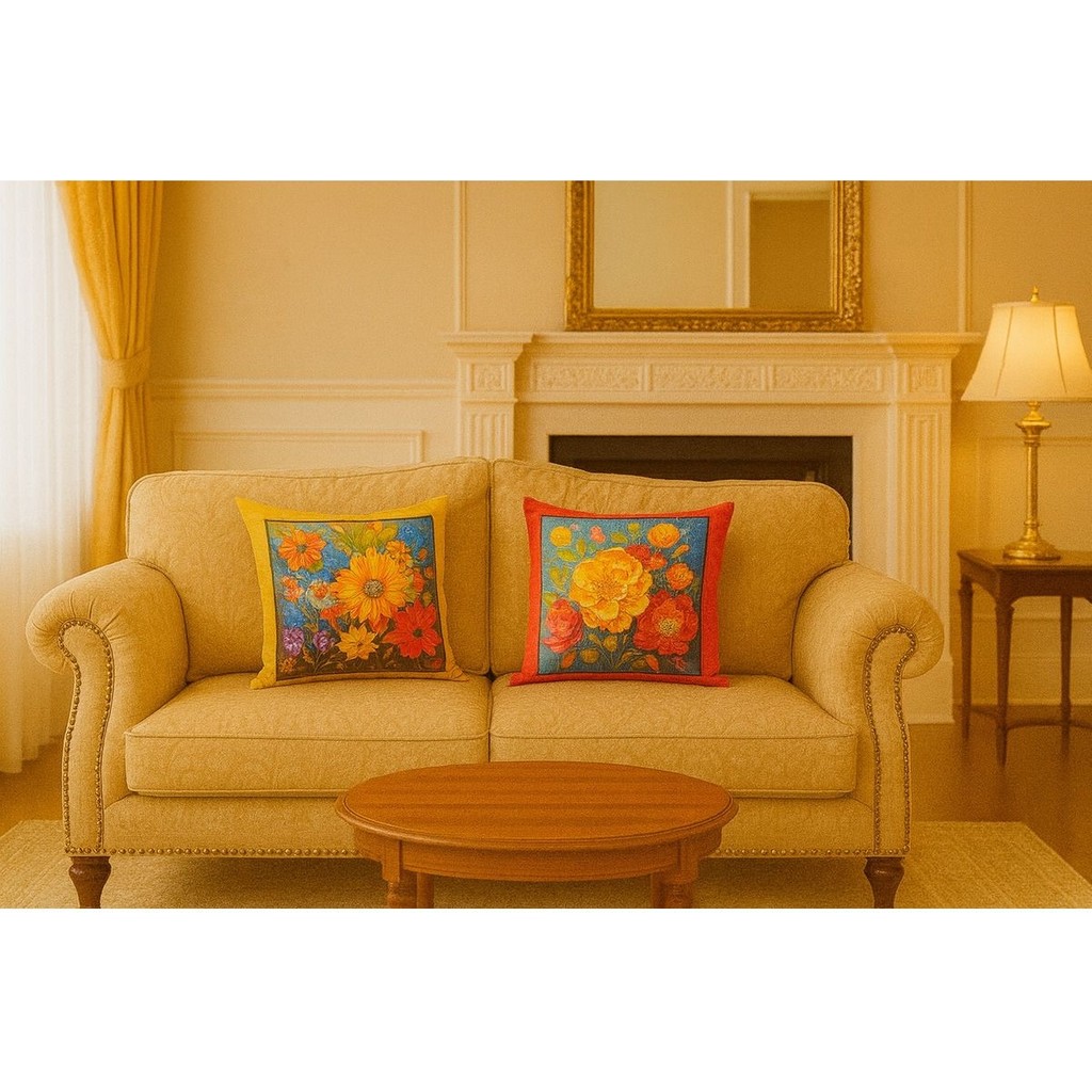 Limon Soft Kırlent Kılıfı 3D Dijital Baskılı 2'li Takım Doğa ve Çiçek Temalı Yastık Kılıfı - Çok Renkli - 45 x 45 cm Diğer Fiyatı