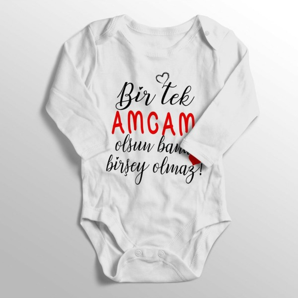 Limon Unisex Bebek Beyaz Bir Tek Amcam Olsun Bana Bişey Olmaz Baskılı Zıbın Bebek Zıbın Seti Fiyatı