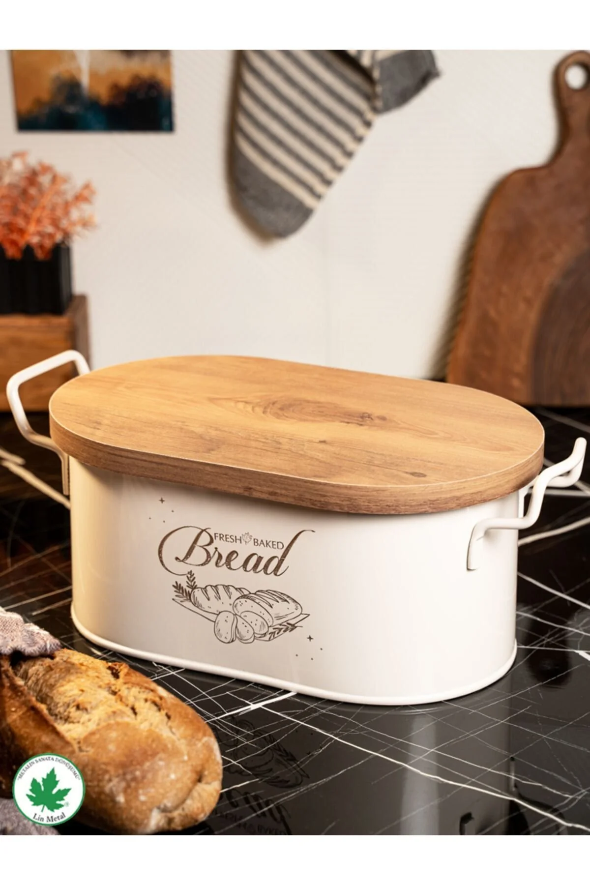 Lin Metal Ahşap Kapaklı Tel Kulplu Metal Ekmeklik (bread baskılı)" Mutfak Gereçleri Fiyatı