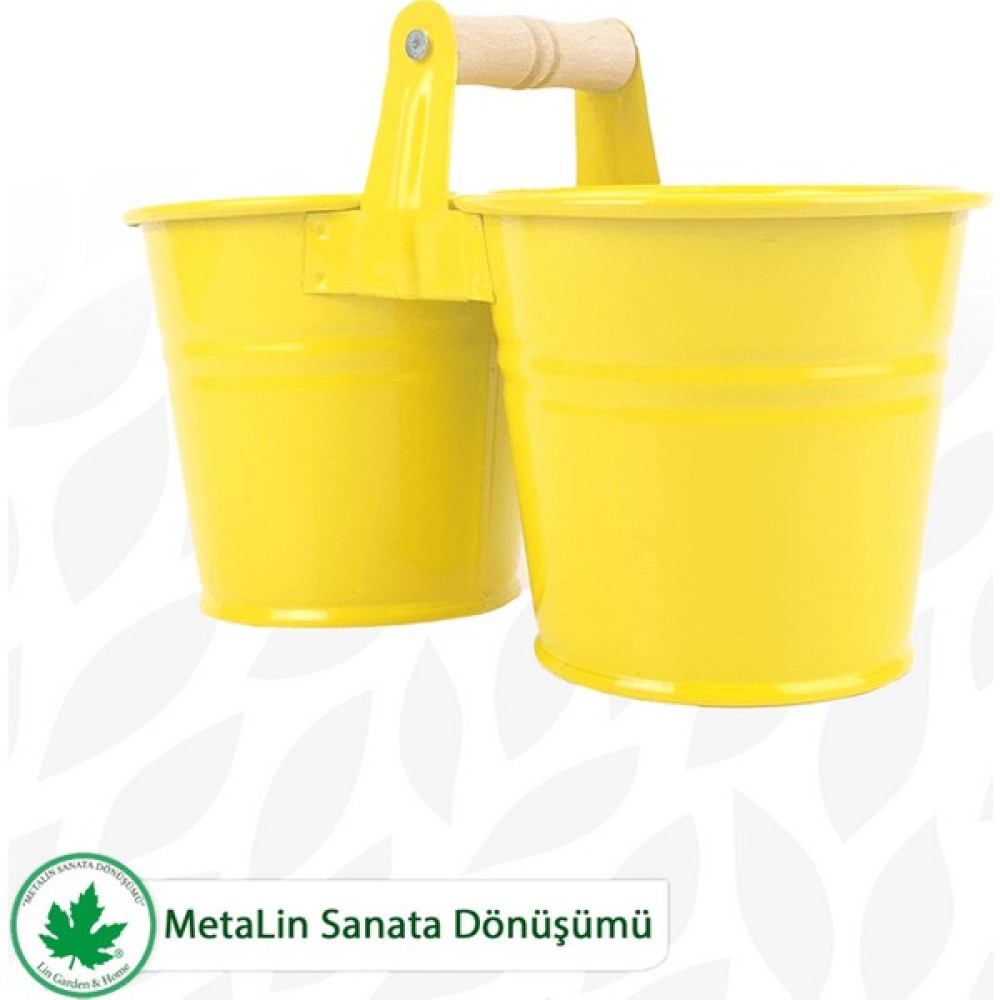 Lin Metal İkili Saksı, Tahta Kulplu İkili Dopel Metal Saksı ve Çiçeklik LN5412D - Sarı Saksı ve Aksesuarları Fiyatı