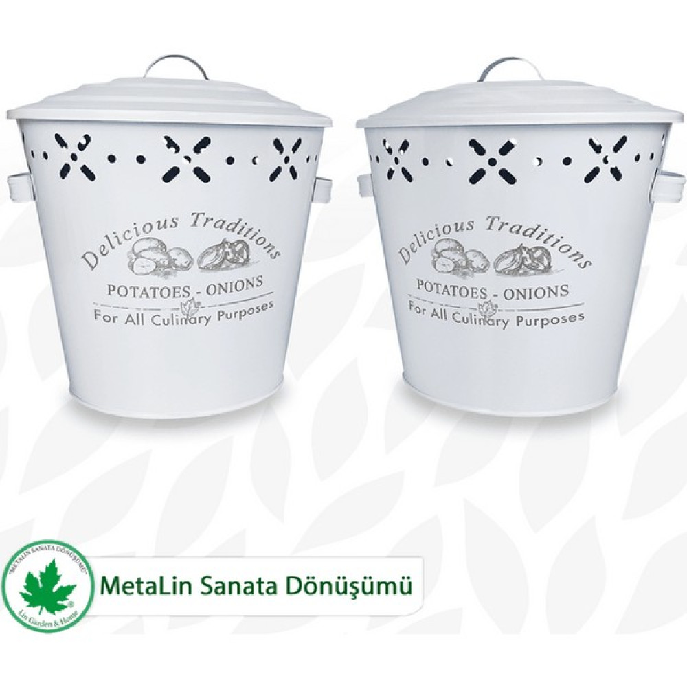 Lin Metal Ikili Set Metal Patates Soğanlık, Patates Soğan Kovası, Saklama Kabı, Patates Soğan Sepeti (Traditions Baskılı) LN1021 - Beyaz Saklama Kapları Fiyatı
