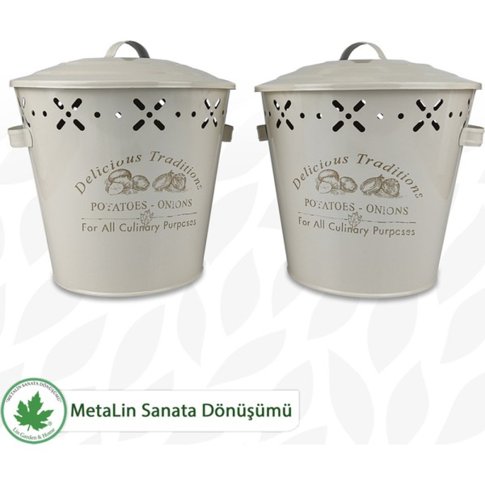 Lin Metal Ikili Set Metal Patates Soğanlık, Patates Soğan Kovası, Saklama Kabı, Patates Soğan Sepeti (Traditions Baskılı) LN1021 - Krem Saklama Kapları Fiyatı