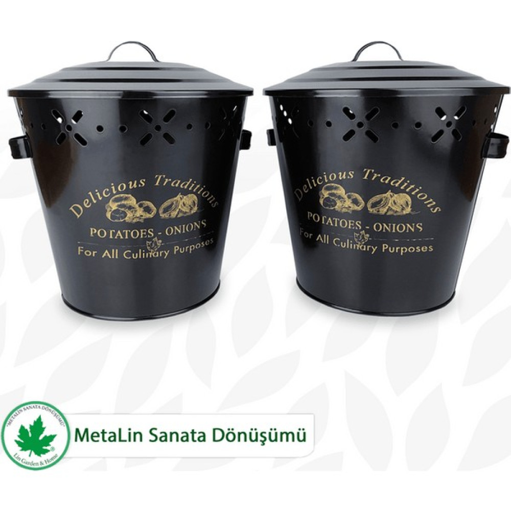 Lin Metal Ikili Set Metal Patates Soğanlık, Patates Soğan Kovası, Saklama Kabı, Patates Soğan Sepeti (Traditions Baskılı) LN1021 - Siyah Saklama Kapları Fiyatı