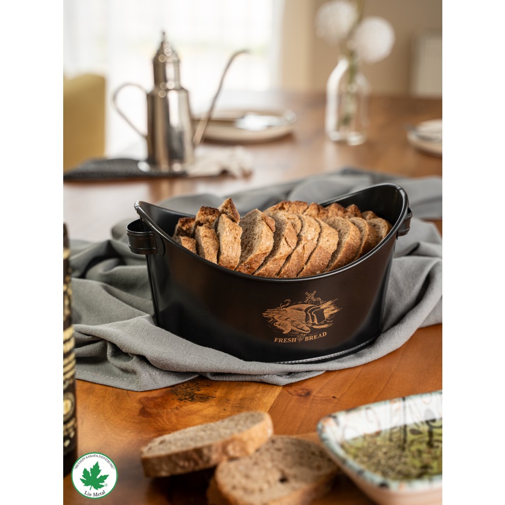 Lin Metal Metal Kayık Ekmeklik, Gondol Ekmeklik, Ekmek Sepeti, Sunumluk (Fresh Bread Baskılı) - Siyah Diğer Fiyatı
